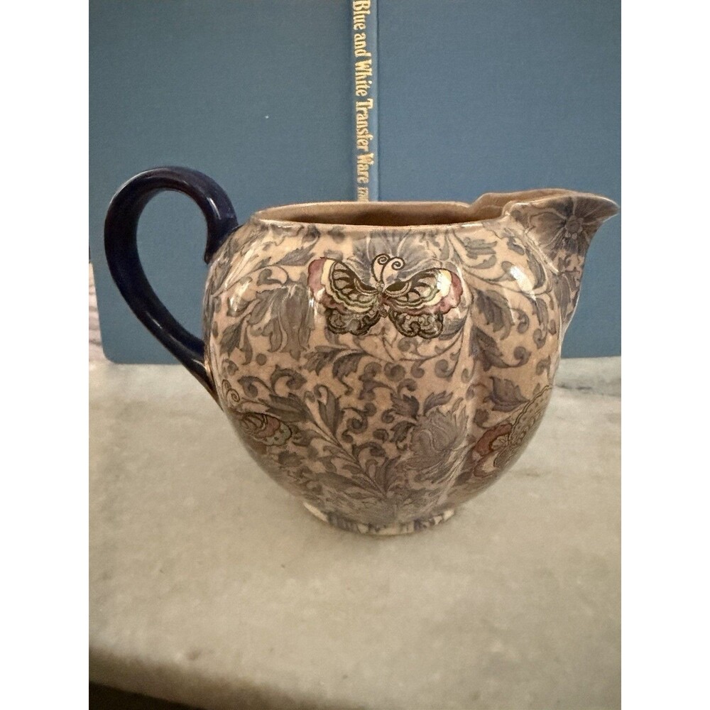 Royal Doulton Antique Ceramic Pitcher Floral Butterflies Crazing Made In England